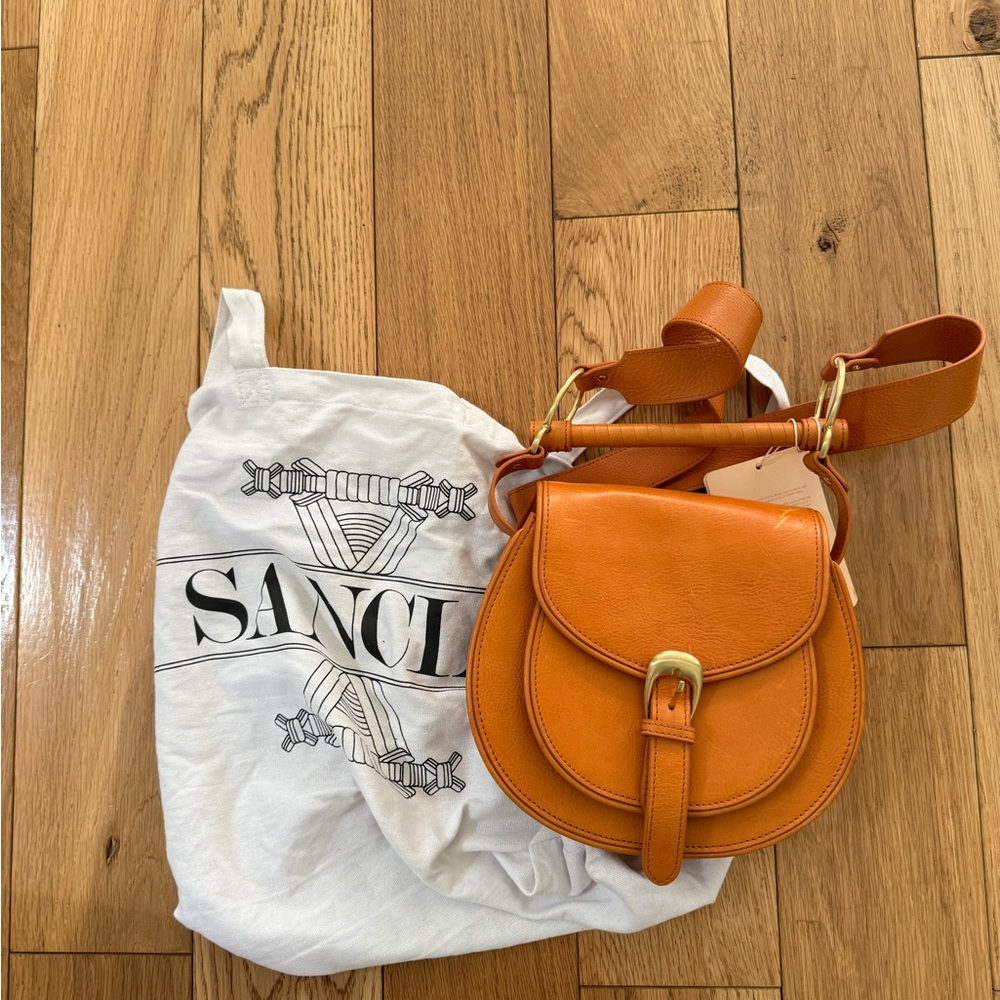 sancia the babylon saddle tan leather bar bag crossbody purse new
